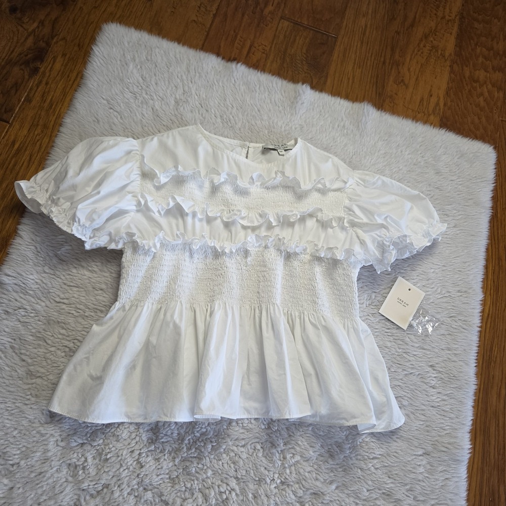 Dream by Sister Jane Blouse Ruffle Top Women's M+ / US 8 Pearl White